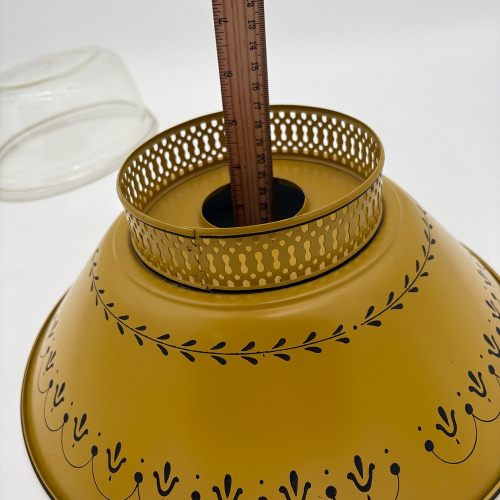 Vintage Mustard Yellow Metal Lamp Shade Black Stencil Mid Century 12 Inch MCM - Picture 4 of 8